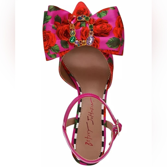 NEW Betsey Johnson Felipe Embellished Floral Ankle Strap Pump Size 10 - Picture 4 of 16